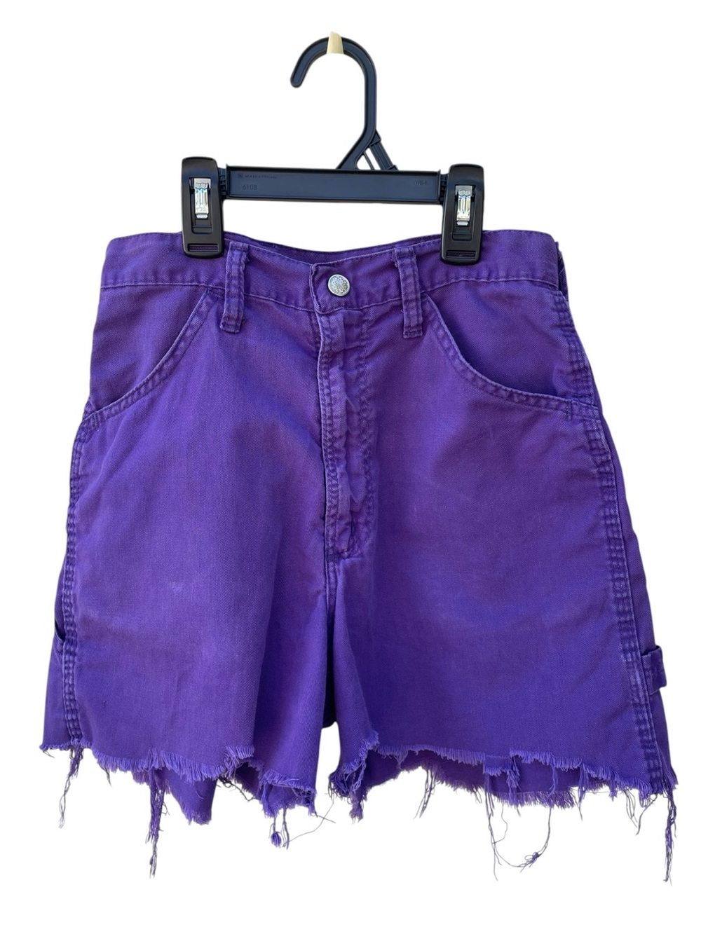 Vintage Rustler High-Rise Purple Denim Carpenter Shorts Cutoffs Sz 7